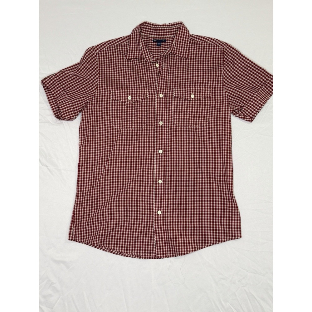 Gap Mens Medium Red Gingham Short Sleeve Button Front Casual Shirt